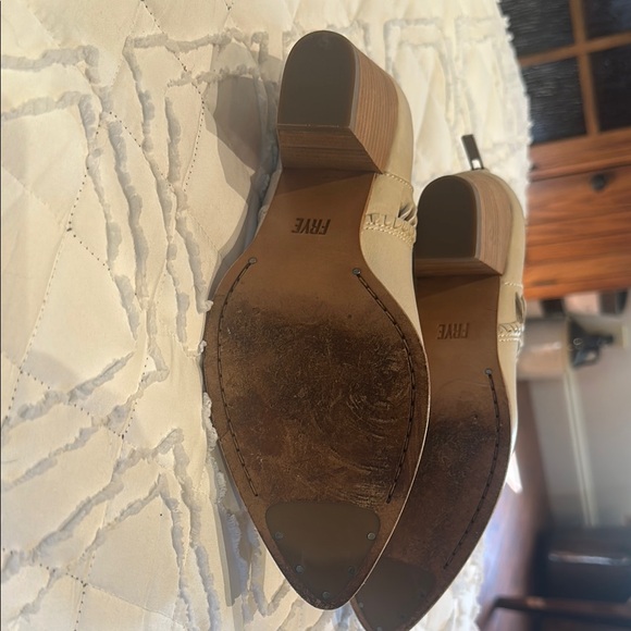 Frye Cream Ankle Booties with Stacked Heel - Picture 4 of 7